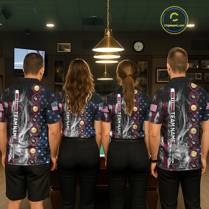 American Flag Smoke DNA Billiard 8 Ball & 9 Ball Shirts For Women Custom Funny Pool Team Jersey TDM7312