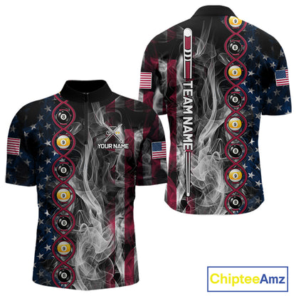 American Flag Smoke DNA Billiard 8 Ball & 9 Ball Shirts For Men Custom Funny Pool Team Jersey TDM7312