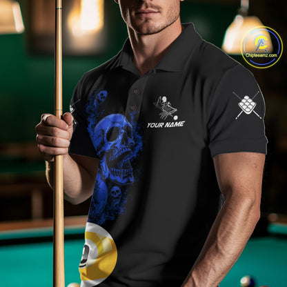 Black And Blue Billiard Skull 9 Ball Pool Shirts For Men Custom Grim Reaper Billiard Team Jersey TDM7317