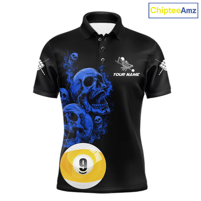 Black And Blue Billiard Skull 9 Ball Pool Shirts For Men Custom Grim Reaper Billiard Team Jersey TDM7317
