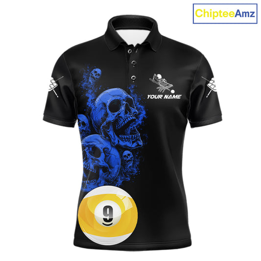 Black And Blue Billiard Skull 9 Ball Pool Shirts For Men Custom Grim Reaper Billiard Team Jersey TDM7317