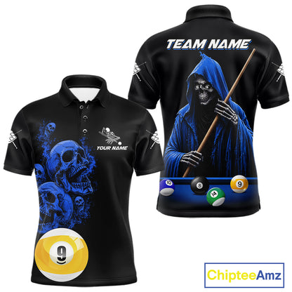 Black And Blue Billiard Skull 9 Ball Pool Shirts For Men Custom Grim Reaper Billiard Team Jersey TDM7317