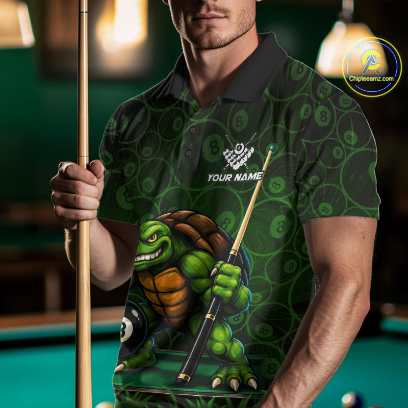Black And Green Funny Turtle 8 Ball Pool Billiard Shirts For Men Custom Billiard Team Jersey TDM7588