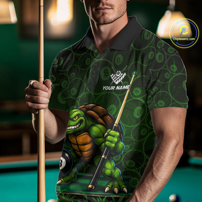 Black And Green Funny Turtle 8 Ball Pool Billiard Shirts For Men Custom Billiard Team Jersey TDM7588
