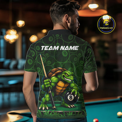 Black And Green Funny Turtle 8 Ball Pool Billiard Shirts For Men Custom Billiard Team Jersey TDM7588