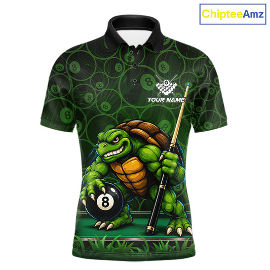 Black And Green Funny Turtle 8 Ball Pool Billiard Shirts For Men Custom Billiard Team Jersey TDM7588