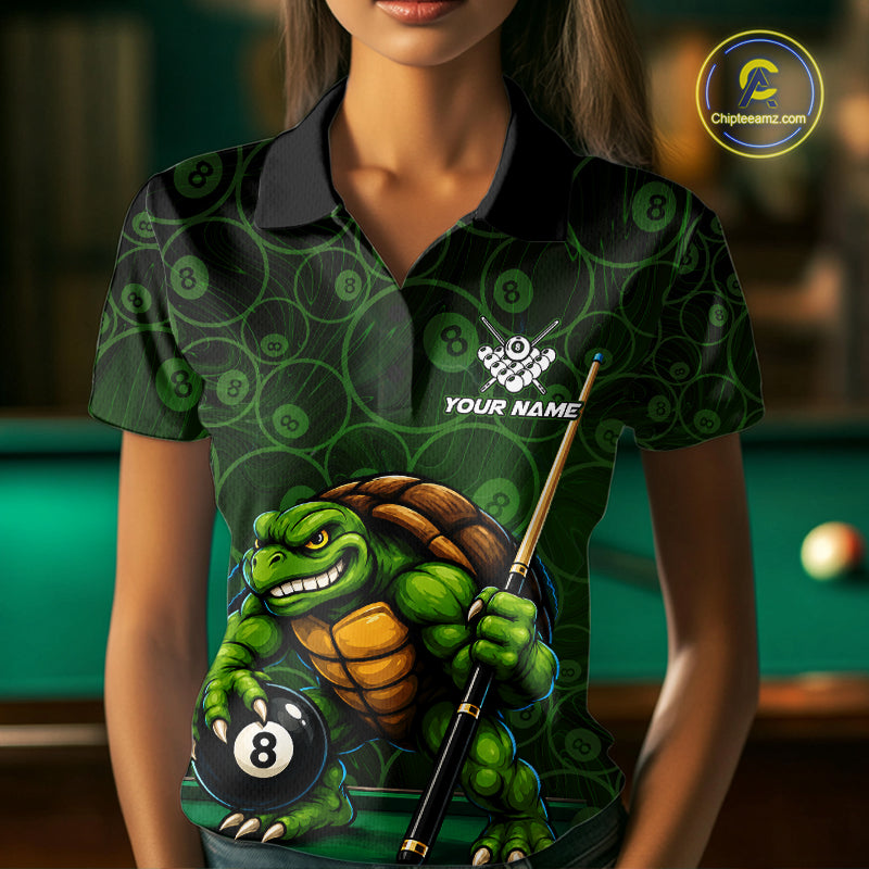 Black And Green Funny Turtle 8 Ball Pool Billiard Shirts For Women Custom Billiard Team Jersey TDM7588