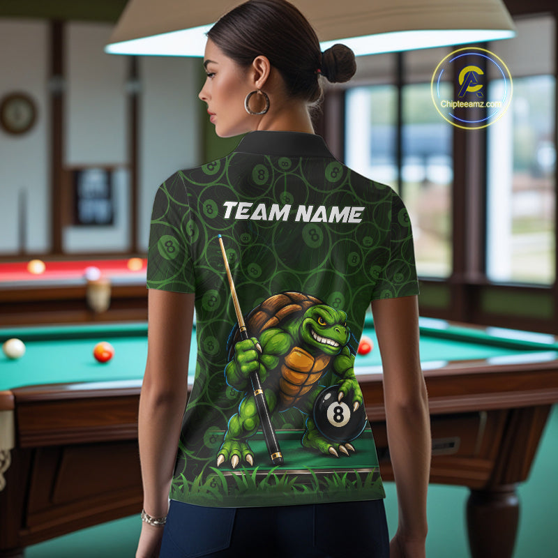 Black And Green Funny Turtle 8 Ball Pool Billiard Shirts For Women Custom Billiard Team Jersey TDM7588
