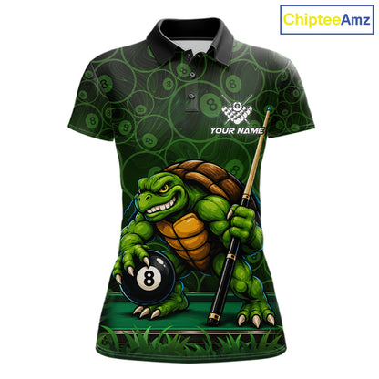 Black And Green Funny Turtle 8 Ball Pool Billiard Shirts For Women Custom Billiard Team Jersey TDM7588