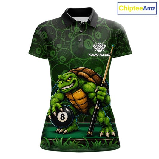 Black And Green Funny Turtle 8 Ball Pool Billiard Shirts For Women Custom Billiard Team Jersey TDM7588