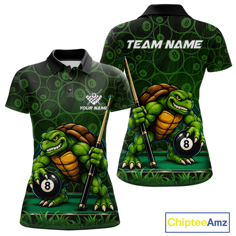 Black And Green Funny Turtle 8 Ball Pool Billiard Shirts For Women Custom Billiard Team Jersey TDM7588