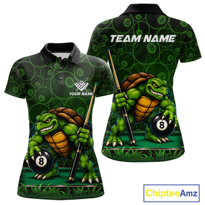 Black And Green Funny Turtle 8 Ball Pool Billiard Shirts For Women Custom Billiard Team Jersey TDM7588
