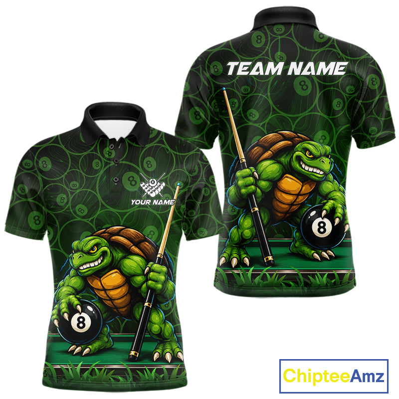 Black And Green Funny Turtle 8 Ball Pool Billiard Shirts For Men Custom Billiard Team Jersey TDM7588