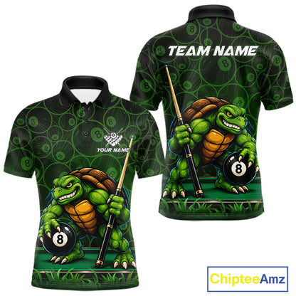 Black And Green Funny Turtle 8 Ball Pool Billiard Shirts For Men Custom Billiard Team Jersey TDM7588