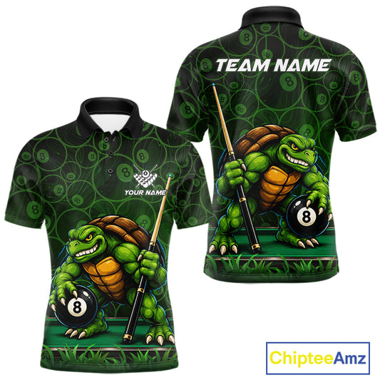 Black And Green Funny Turtle 8 Ball Pool Billiard Shirts For Men Custom Billiard Team Jersey TDM7588