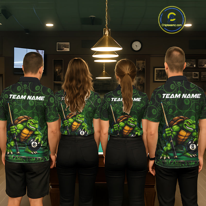 Black And Green Funny Turtle 8 Ball Pool Billiard Shirts For Men Custom Billiard Team Jersey TDM7588