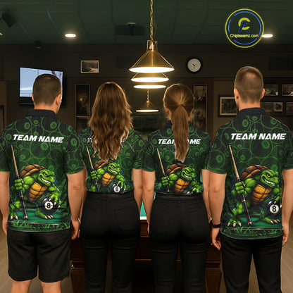 Black And Green Funny Turtle 8 Ball Pool Billiard Shirts For Men Custom Billiard Team Jersey TDM7588