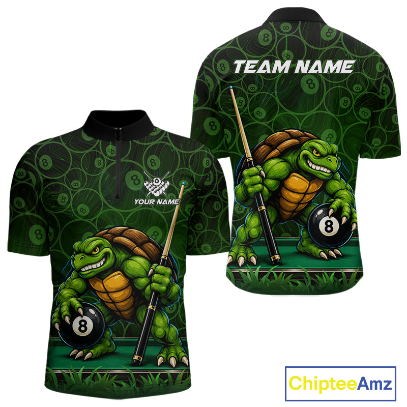 Black And Green Funny Turtle 8 Ball Pool Billiard Shirts For Men Custom Billiard Team Jersey TDM7588