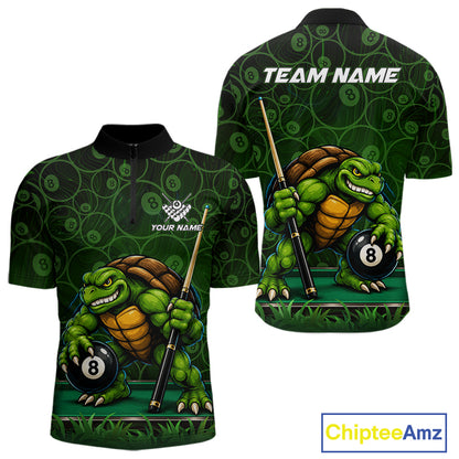 Black And Green Funny Turtle 8 Ball Pool Billiard Shirts For Men Custom Billiard Team Jersey TDM7588