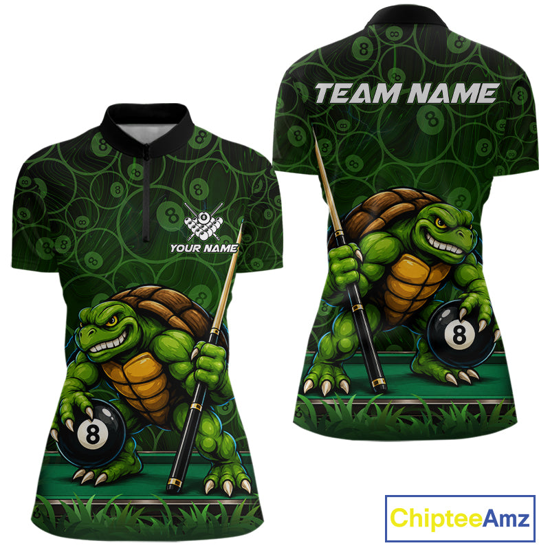 Black And Green Funny Turtle 8 Ball Pool Billiard Shirts For Women Custom Billiard Team Jersey TDM7588