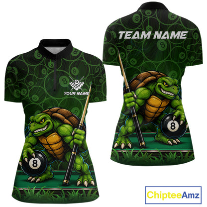 Black And Green Funny Turtle 8 Ball Pool Billiard Shirts For Women Custom Billiard Team Jersey TDM7588