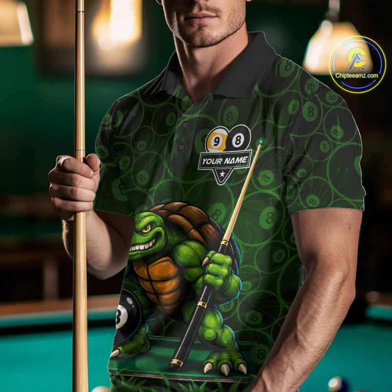 Custom Funny Turtle 8 Ball & 9 Ball Lightning Billiard Shirt For Men Personalized Pool Team Jersey TDM7589