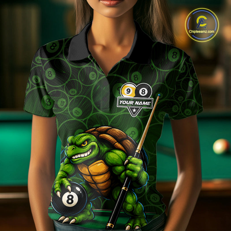 Custom Funny Turtle 8 Ball & 9 Ball Lightning Billiard Shirt For Women Personalized Pool Team Jersey TDM7589