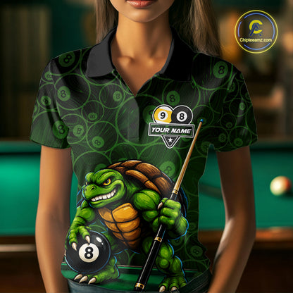 Custom Funny Turtle 8 Ball & 9 Ball Lightning Billiard Shirt For Women Personalized Pool Team Jersey TDM7589