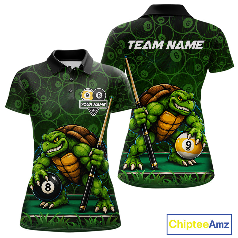 Custom Funny Turtle 8 Ball & 9 Ball Lightning Billiard Shirt For Women Personalized Pool Team Jersey TDM7589