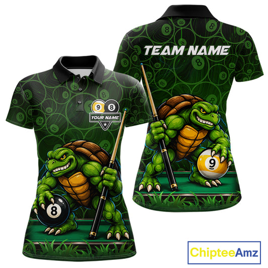 Custom Funny Turtle 8 Ball & 9 Ball Lightning Billiard Shirt For Women Personalized Pool Team Jersey TDM7589