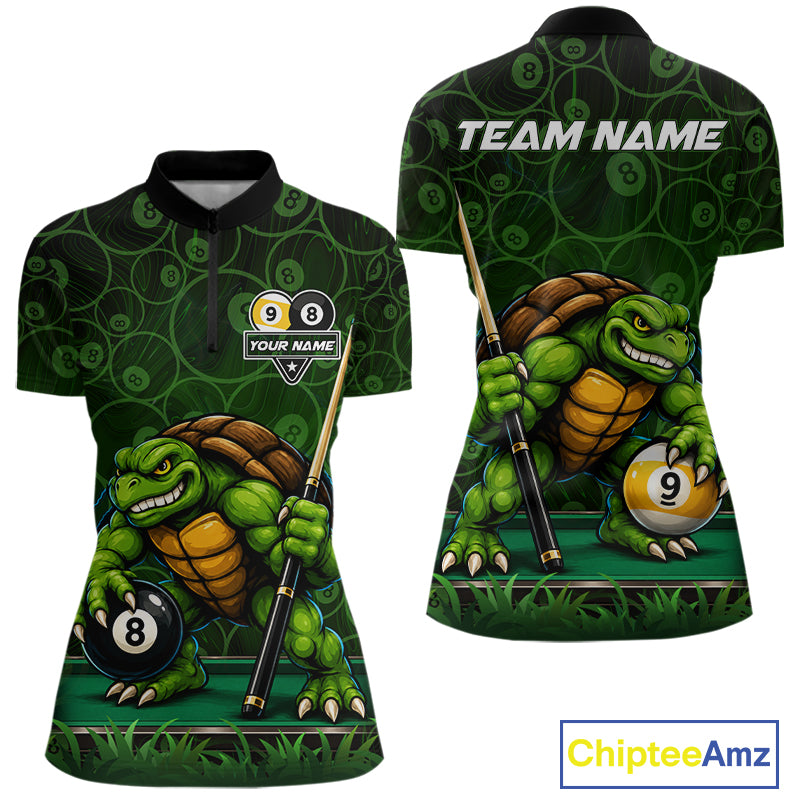 Custom Funny Turtle 8 Ball & 9 Ball Lightning Billiard Shirt For Women Personalized Pool Team Jersey TDM7589