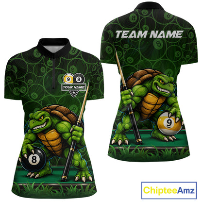 Custom Funny Turtle 8 Ball & 9 Ball Lightning Billiard Shirt For Women Personalized Pool Team Jersey TDM7589