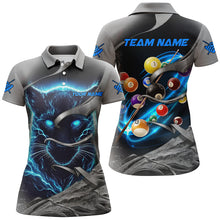 Load image into Gallery viewer, Personalized Panther Lightning 3D Billiard Balls Pool Shirts For Women, Billiard League Jerseys |Blue TDM2790