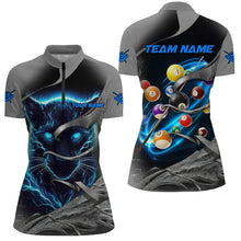 Load image into Gallery viewer, Personalized Panther Lightning 3D Billiard Balls Pool Shirts For Women, Billiard League Jerseys |Blue TDM2790