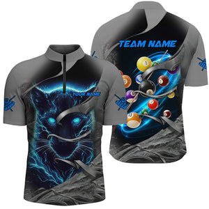 Personalized Panther Lightning 3D Billiard Balls Pool Shirts For Men, Billiard League Jerseys |Blue TDM2790