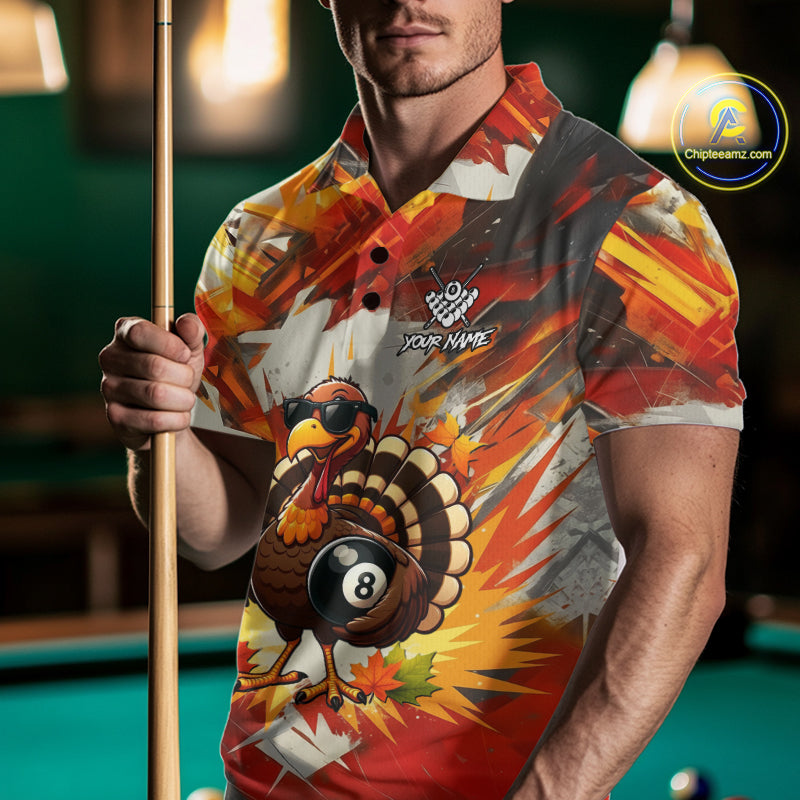Personalized Funny Turkey 8 Ball Billiard Shirt For Men Custom Thanksgiving Pool Team Jersey TDM5049
