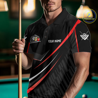Black And Red 8 Ball Pool Crown Billiard Shirt For Men Custom Billiard Team Jersey Polo & 1/4 Zip TDM7939