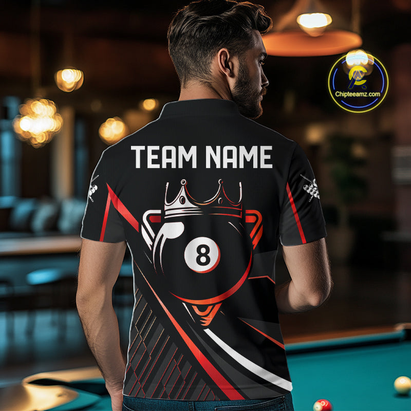 Black And Red 8 Ball Pool Crown Billiard Shirt For Men Custom Billiard Team Jersey Polo & 1/4 Zip TDM7939