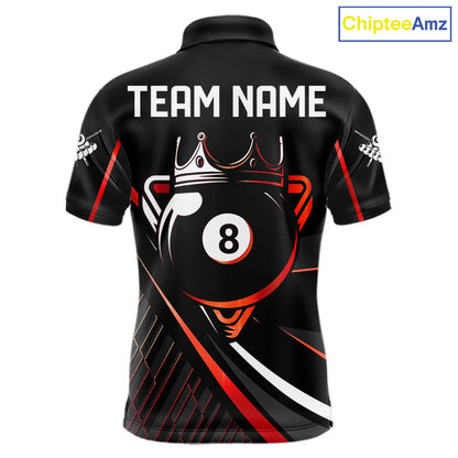 Black And Red 8 Ball Pool Crown Billiard Shirt For Men Custom Billiard Team Jersey Polo & 1/4 Zip TDM7939