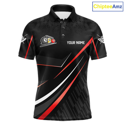 Black And Red 8 Ball Pool Crown Billiard Shirt For Men Custom Billiard Team Jersey Polo & 1/4 Zip TDM7939
