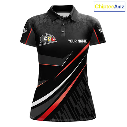 Black And Red 8 Ball Pool Crown Billiard Shirt For Women Custom Billiard Team Jersey Polo & 1/4 Zip TDM7939