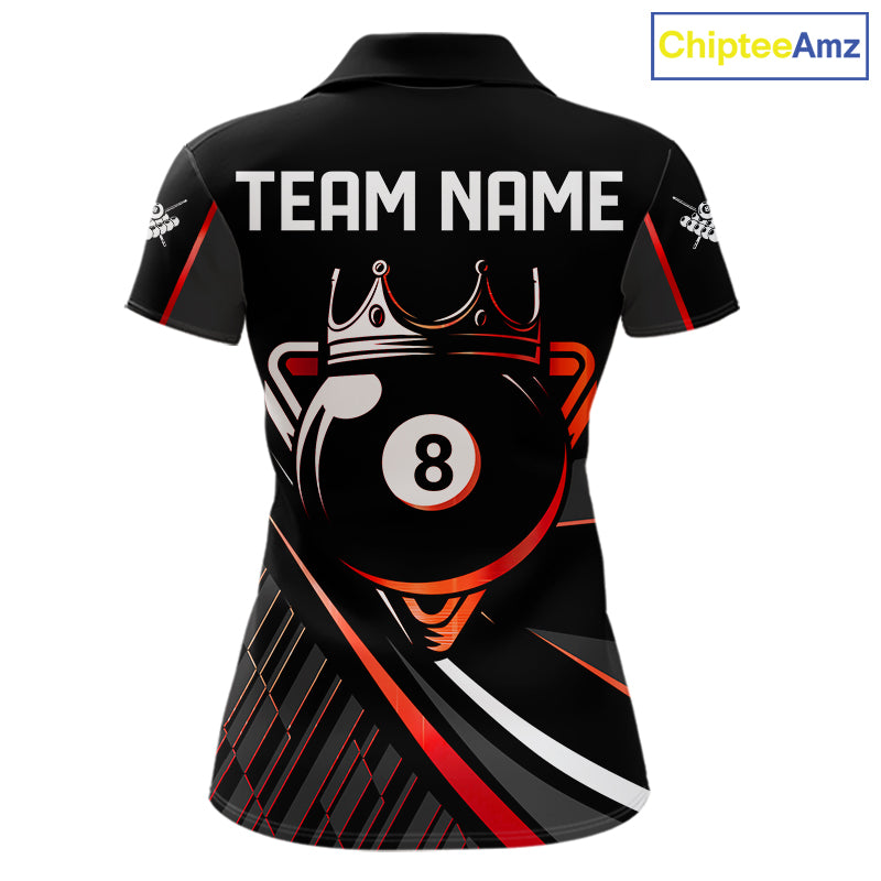 Black And Red 8 Ball Pool Crown Billiard Shirt For Women Custom Billiard Team Jersey Polo & 1/4 Zip TDM7939