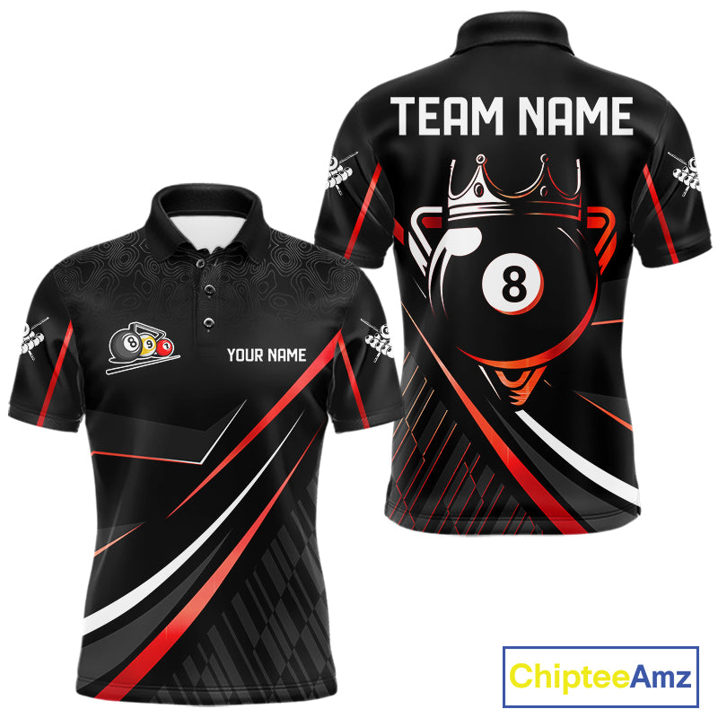 Black And Red 8 Ball Pool Crown Billiard Shirt For Men Custom Billiard Team Jersey Polo & 1/4 Zip TDM7939