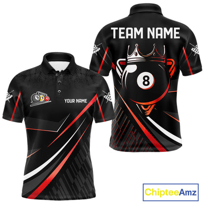 Black And Red 8 Ball Pool Crown Billiard Shirt For Men Custom Billiard Team Jersey Polo & 1/4 Zip TDM7939