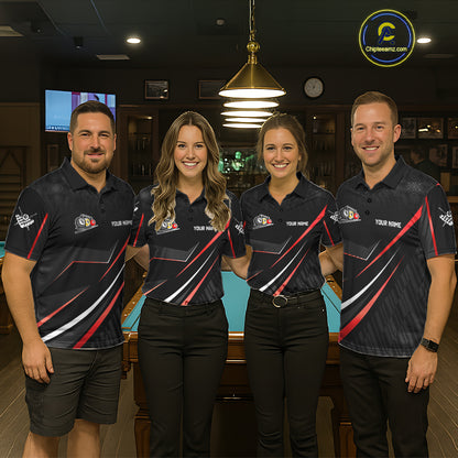 Black And Red 8 Ball Pool Crown Billiard Shirt For Men Custom Billiard Team Jersey Polo & 1/4 Zip TDM7939