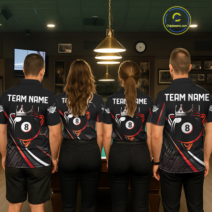 Black And Red 8 Ball Pool Crown Billiard Shirt For Men Custom Billiard Team Jersey Polo & 1/4 Zip TDM7939