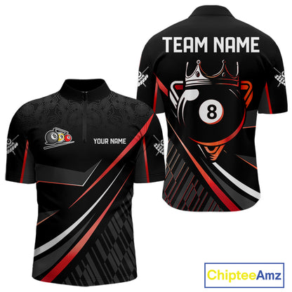 Black And Red 8 Ball Pool Crown Billiard Shirt For Men Custom Billiard Team Jersey Polo & 1/4 Zip TDM7939