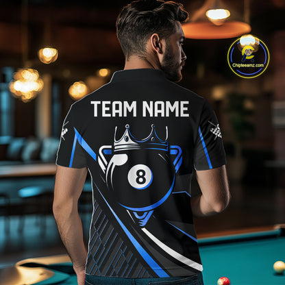 Black And Blue 8 Ball Pool Crown Billiard Shirt For Men Custom Billiard Team Jersey Polo & 1/4 Zip TDM7940