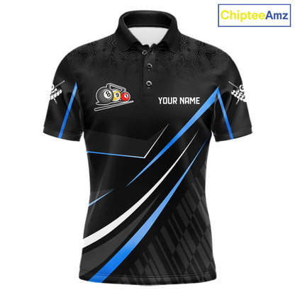 Black And Blue 8 Ball Pool Crown Billiard Shirt For Men Custom Billiard Team Jersey Polo & 1/4 Zip TDM7940