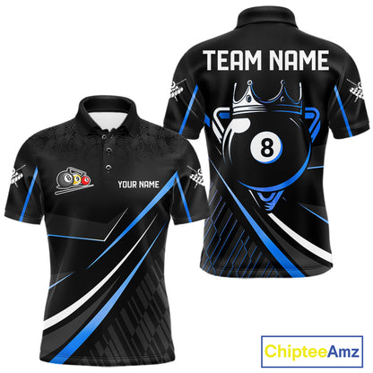 Black And Blue 8 Ball Pool Crown Billiard Shirt For Men Custom Billiard Team Jersey Polo & 1/4 Zip TDM7940